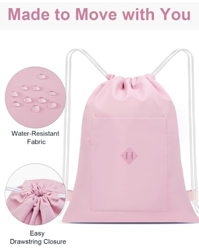 BAVELOE Drawstring Backpack Sports Gym Sackpack with Pockets Water Resistant Cinch String Bag for Women Men（Pink） - color: Pink