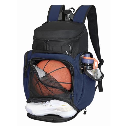 LARIPOP Basketball Backpack with Ball & Ventilated Shoe Compartment Insulated Pockets for Men Training - color: blue