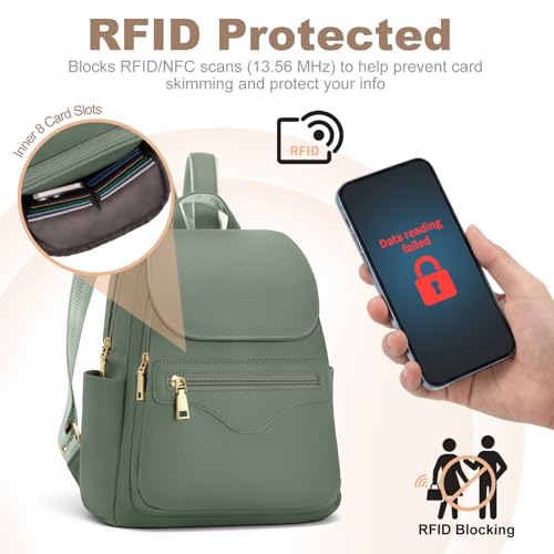 SYTRAH Mini Backpack Purse for Women, Causal Small Backpack with Built-in RFID Wallet & 11" Tablet Sleeve, Stylish Travel Daypack for Daily Green - color: Green
