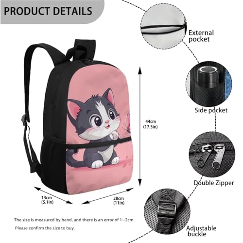 ZOUTAIRONG School Bags for Girls Boys 7-10/10-12/12-16, Insulated Water Bottle for Ho t& Cold Drinks, Pink Butterfly Cat Casual Backpack with Side Pockets - color: Pink Butterfly Cat