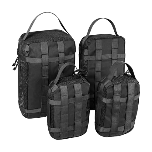 4 Set Tactical Packing Cubes ，Compressible Mesh Duffle Storage Bag,Portable Edc Molle Pouch Organizer. - color: BK