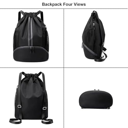 Drawstring Backpack Gym Bag with Shoes Compartment, Dry and Wet Separation