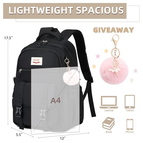 School Backpack for Teen Girls College Backpacks for Women Students Bookbag Large 15.6 Inch Laptop Bags Kids Kindergarten Elementary Middle School Bag Anti Theft Daypack Sport Travel Back Pack Black - color: Black
