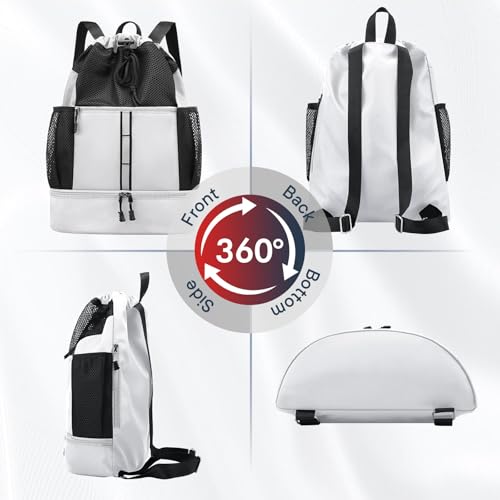 PinCute Drawstring Gym Bag for Men/Women - Mesh Beach Swim Bags Sports Backpack with Wet Pocket&Shoe Compartment, Lightweight - color: White