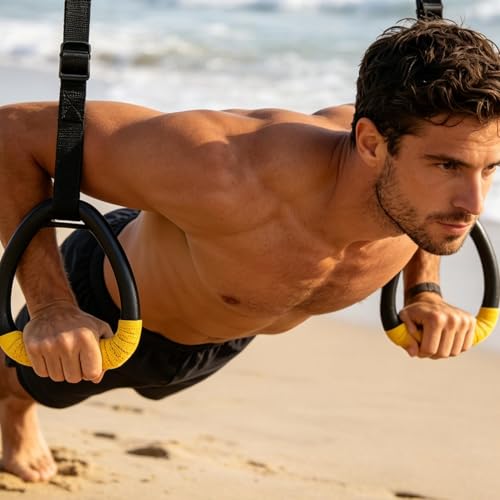 Workout Rings - with Adjustable Straps | Exercise Rings Adjustable Straps | for Fitness Strength Training Home Outdoor Garage Park School Adult Men - color: Style A