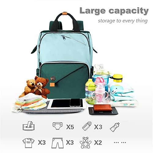Hap Tim Baby Diaper Bag for Boys Girls, Large Backpack Diaper Bags with Double Compartments, Baby Registry Search Shower Gifts Stuff Newborn Must Haves, Green（7340-GR） - color: Green