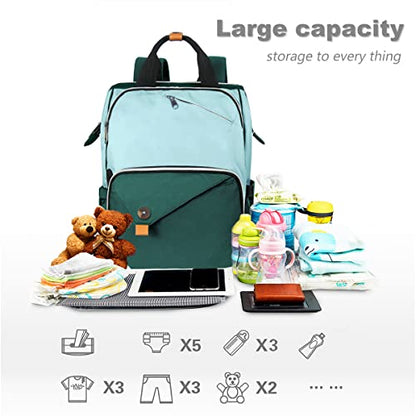 Hap Tim Baby Diaper Bag for Boys Girls, Large Backpack Diaper Bags with Double Compartments, Baby Registry Search Shower Gifts Stuff Newborn Must Haves, Green（7340-GR） - color: Green