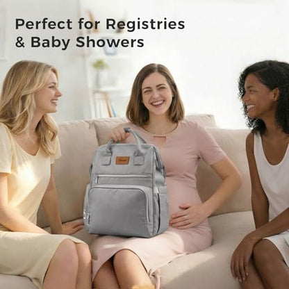 Diaper Bag Backpack, Large Capacity Baby Bag with Waterproof Changing Pad, Wet/Dry Pocket, Insulated Bottle Pockets, Stroller Straps and Luggage Sleeve, Unisex for Mom and Dad, 27L Grey - color: Grey, size: Large