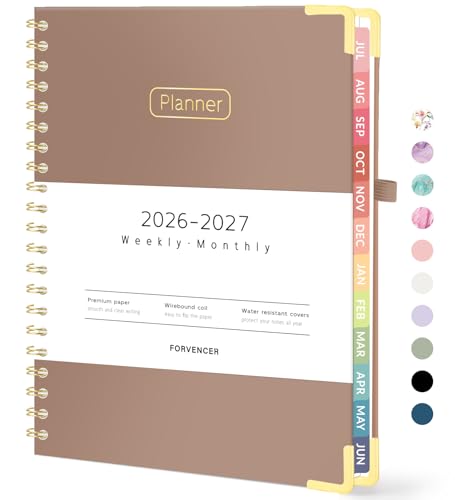 Forvencer Academic Planner 2026-2027, Hardcover Calendar Planner Weekly & Monthly, July 2026 - June 2027, 8.5" x 11", Daily Agenda with Tabs, College School Organizer for Student Teacher, Brown - color: Brown, size: 8.5"x11" (Jul 2026 - Jun 2027)