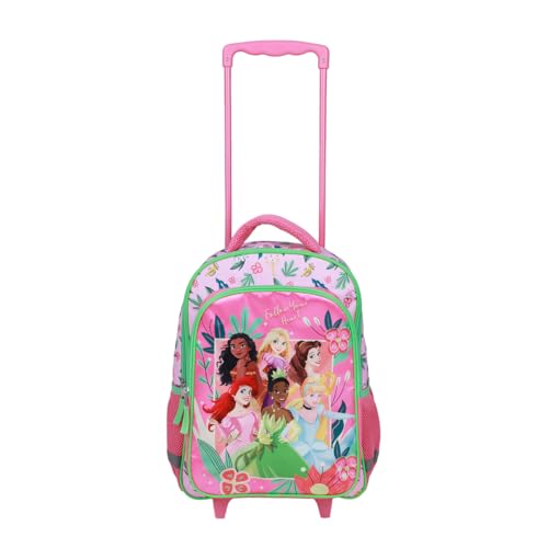Disney 16" Princesses Girls Rolling Backpack with Adjustable Handle - color: Pink