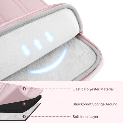 MOSISO Laptop Case 13.3 inch, 13-13.3 inch Puffy Laptop Sleeve Compatible with MacBook Neo/Air 13.6 M5 M4 M3 M2 M1/Pro 13/14, HP Dell ASUS Lenovo, Rectangle Quilted Carrying Bag with Bow&Handle, Pink - color: Pink, size: 13.3 inch