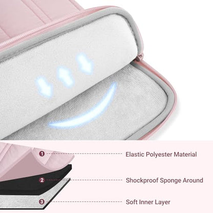 MOSISO Laptop Case 13.3 inch, 13-13.3 inch Puffy Laptop Sleeve Compatible with MacBook Neo/Air 13.6 M5 M4 M3 M2 M1/Pro 13/14, HP Dell ASUS Lenovo, Rectangle Quilted Carrying Bag with Bow&Handle, Pink - color: Pink, size: 13.3 inch