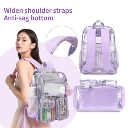 Clear Backpacks for Girls Women, Heavy Duty PVC Transparent School Bookbag See Through Back Pack for College Work Travel (Light Purple) - color: Light Purple