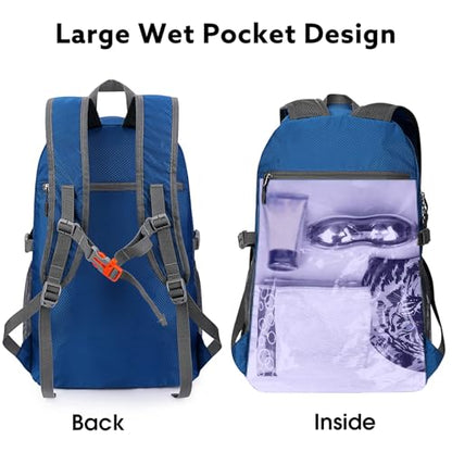 G4Free 40L Lightweight Packable Hiking Backpack, Waterproof Travel Daypack - color: Dark Blue