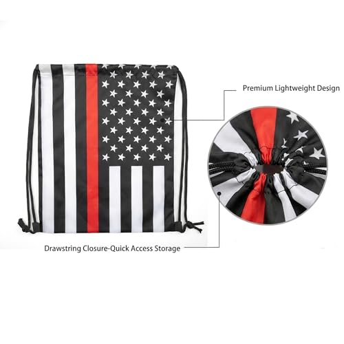 Thin Red Line American Flag Drawstring Backpack, Lightweight Cinch String Sports Sackpack for Men & Women,pack of 2 - color: Americanflag-red Stripe