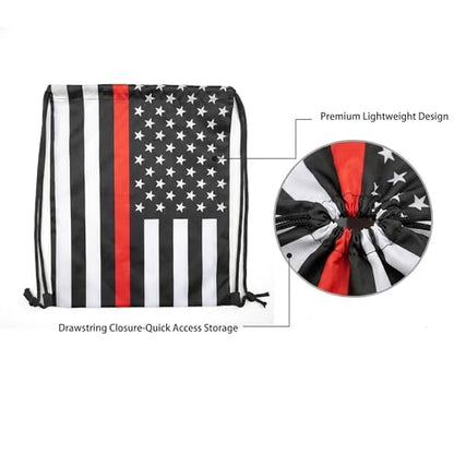 Thin Red Line American Flag Drawstring Backpack, Lightweight Cinch String Sports Sackpack for Men & Women,pack of 2 - color: Americanflag-red Stripe