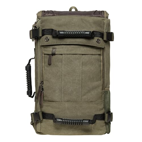 KAUKKO Canvas Travel Backpack Multi-Functional Bag Fits 17" Laptop, Large Capacity Hiking Backpack, Outdoor Daypack 23.8L - color: 27-1-armygreen