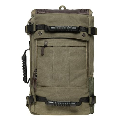KAUKKO Canvas Travel Backpack Multi-Functional Bag Fits 17" Laptop, Large Capacity Hiking Backpack, Outdoor Daypack 23.8L - color: 27-1-armygreen