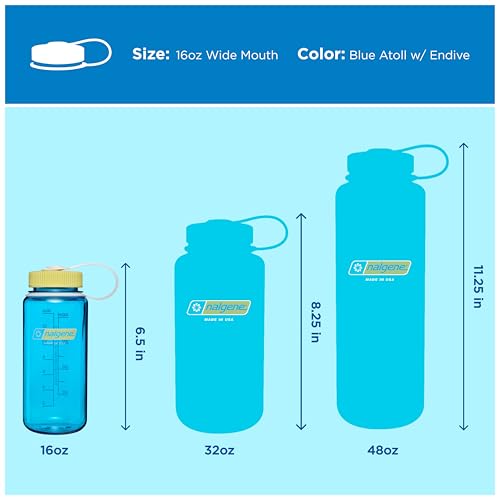 Nalgene 16 oz Wide Mouth Water Bottle | Slim Cup Holder Size, BPA-Free, Durable & Leak Proof, Lightweight Travel Bottle, Blue Atoll - color: Blue Atoll w/Endive, size: 16 Ounces