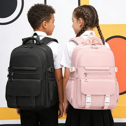 Kids High Middle School Backpack for Girls 5-12 Kawaii Travel Aesthetic Bookbag,Pink - color: Pink