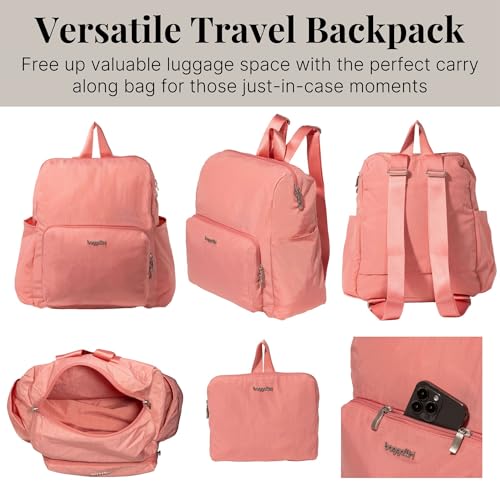 Carryall Packable Lightweight Travel Backpack 14x11" Folding Compact Nylon Washable Weekender Daypack w/Luggage Sleeve - color: Terracotta