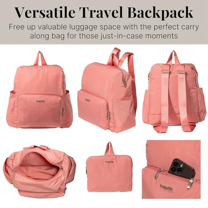Carryall Packable Lightweight Travel Backpack 14x11" Folding Compact Nylon Washable Weekender Daypack w/Luggage Sleeve - color: Terracotta