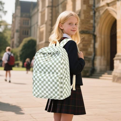 LEDAOU Backpack for Girls School Bag Kids Bookbag Teen Backpack Set Daypack with Lunch Bag and Pencil Case | Kids - color: K- Green Checkered