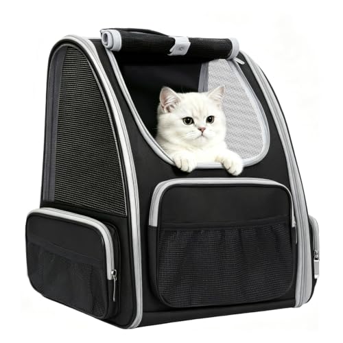 Cat Backpack Carrier Breathable Pet Travel Bag for Kitten Dogs Bunny - color: Upgrade-Black, size: 12.6"L x 11.4"W x 16.5"H