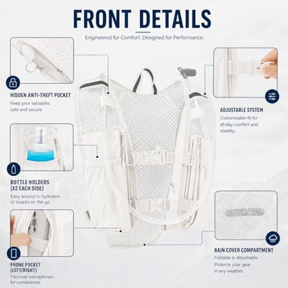 Zavothy Hydration Backpack with 1.5L Water Bladder, Lightweight Water Backpack for Women, Hydration Pack with Rain Cover for Running Hiking Cycling Festival, Reflective Bounce-Free Fit - color: White