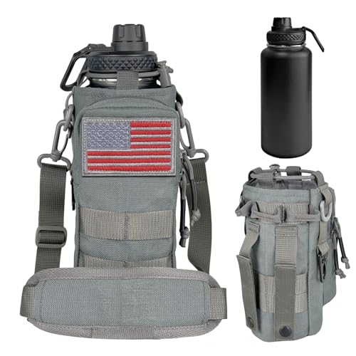 32 oz Insulated Water Bottle with Sleeve - Tactical Stainless Steel Wide Mouth Gym Water Bottles for Men Sports Workout Hiking with Pouch Gray - color: 32oz-Gray, size: 32 Ounces