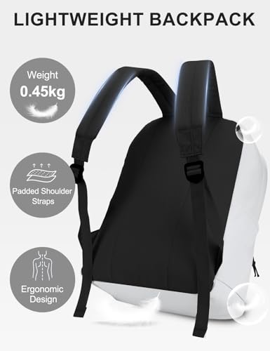 VASCHY Lightweight Backpack for School, Classic Basic Water Resistant Casual Daypack for Travel with Bottle Side Pockets (White) - color: White