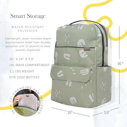 RED ROVR Roo Lightweight 1 LB Diaper Bag Backpack | 11 organizational pockets| Durable & Water-Resistant (Pear Doodle) - color: Pear Doodle