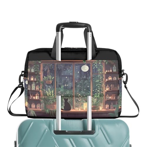 15.6 Laptop Case Retro Leopard Cheetah Animal Print Laptop Bag 16 Inch Briefcase with Shoulder Strap - color: Night Windowsill Cat