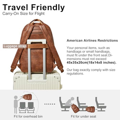 LATMAP Backpack Purse for Women Men Faux Leather Backpack, Travel Work Laptop Back Pack Teacher Bookbag fits 15.6" Laptop, Brown - color: Style2-brown