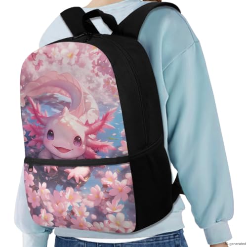 ZDCUSTOM Girls Backpack with Lunch Box, Axolotl School Backpack for 1st Grade, Cute Bookbag for Little Girls Schoolbags with Pencil Case Water Bottle Holder Keychain, Back to School Gifts - color: Cute Axolotl