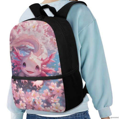 ZDCUSTOM Girls Backpack with Lunch Box, Axolotl School Backpack for 1st Grade, Cute Bookbag for Little Girls Schoolbags with Pencil Case Water Bottle Holder Keychain, Back to School Gifts - color: Cute Axolotl