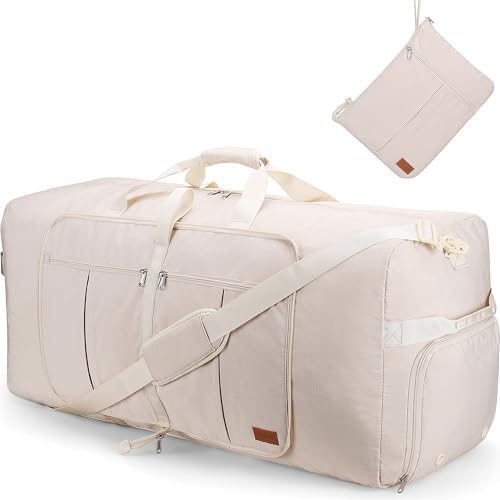 120L Travel Duffle Bag for Men and Women, Urtala 34” Large Duffle Bag for Traveling with Shoe Compartment, Foldable Duffel Bag Water & Tear Resistant (Beige) - color: Beige, size: 120L
