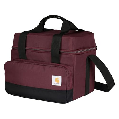 Carhartt Insulated Two Compartment Cooler, Durable Water Repellent Material W/Front Zippered Pocket for Camping, Beach & Travel - color: Port, style: 18 Can