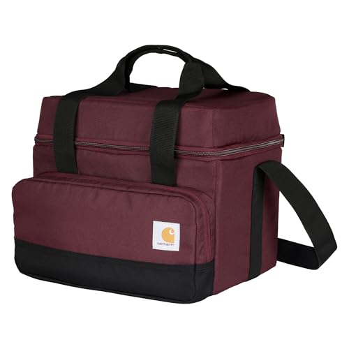Carhartt Insulated Two Compartment Cooler, Durable Water Repellent Material W/Front Zippered Pocket for Camping, Beach & Travel - color: Port, style: 18 Can