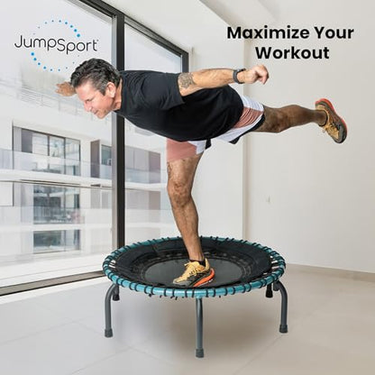 JumpSport 39" Essential Fitness Trampoline | Model 220, 230, 250 | Exercise Trampoline | 30 Low-Impact Bungees Rebounder for Adults - color: Teal
