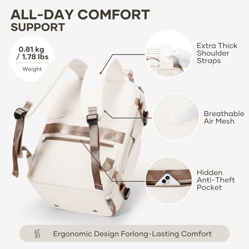 coofay Travel Backpack for Women Men, Carry on Backpack for Airplanes - color: Beige With Brown