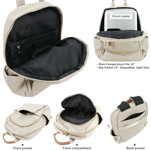 M-ioi-M Medium Backpack Purse for Women, Fashion Nylon Daypack with Gold Hardware, Lightweight Water-Resistant Rucksack for College, Work, Travel, Everyday Use, Fits 13–14" Laptop (Oatmeal, Medium) - color: Oatmeal,medium
