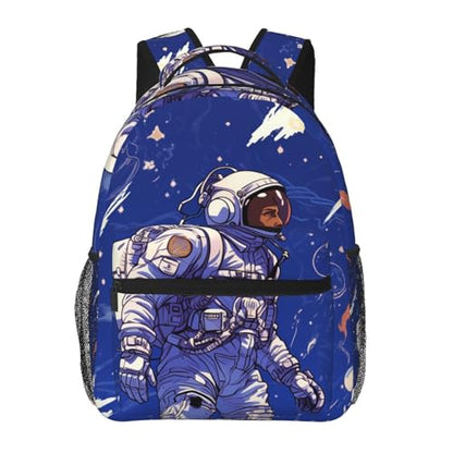 Black astronaut on blue Travel Backpack for Men & Women 15.6 inch Laptop Backpack Waterproof Work Back Pack - color: Black Astronaut on Blue