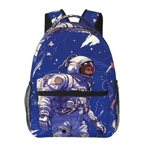 Black astronaut on blue Travel Backpack for Men & Women 15.6 inch Laptop Backpack Waterproof Work Back Pack - color: Black Astronaut on Blue