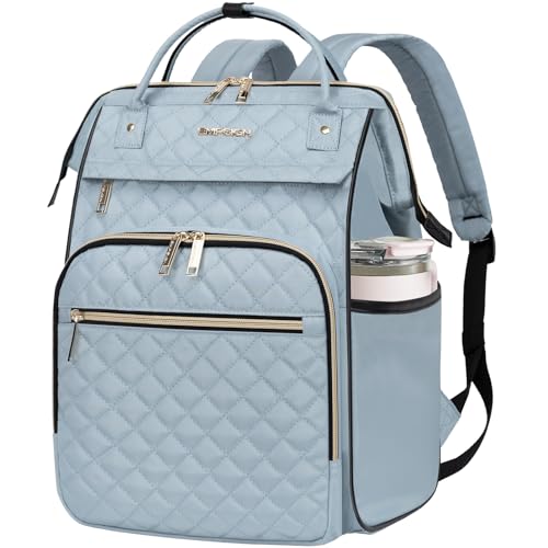 EMPSIGN 17 Inch Laptop Backpack for Women, Work Business Travel Computer College Bags, Large Capacity Water-repellent Quilted Casual Daypack, Light Blue - color: Quilted Light Blue, size: 17 inch