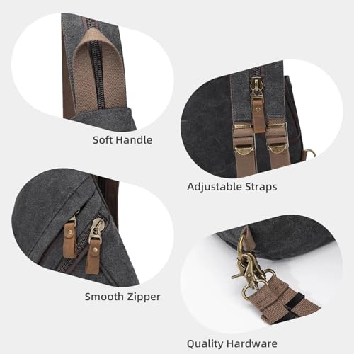 KouLi Buir Canvas Sling Bag - Small Crossbody Backpack Shoulder Casual Daypack Rucksack for Men Women - color: Black