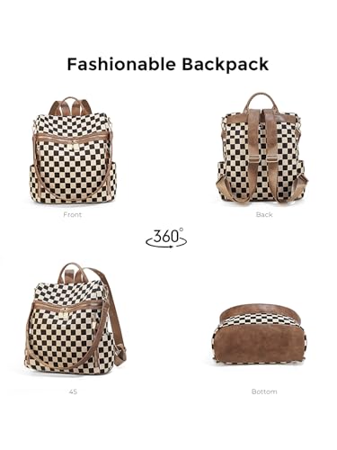 Checkered Backpack Purse - Checkered Bags for Women Plaid Backpack Handbags Back Pack Purse for Work (Black) - color: A02-black
