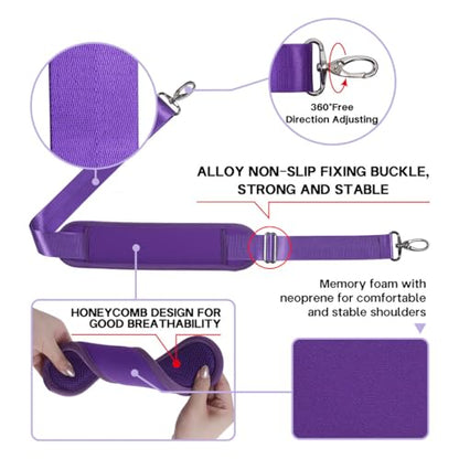 60 Inch Shoulder Strap with Removable Ultra-Thick Pad，Adjustable Buckles and Metal Hooks - color: Purple