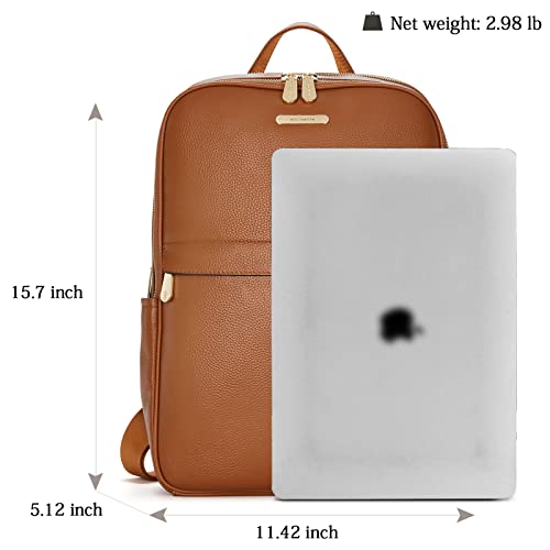 BOSTANTEN Genuine Leather 15.6 inch Laptop Backpack Purse for Women College Casual Backpack Travel Bag - color: 1-brown