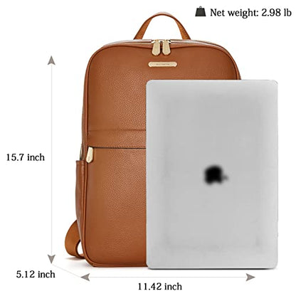 BOSTANTEN Genuine Leather 15.6 inch Laptop Backpack Purse for Women College Casual Backpack Travel Bag - color: 1-brown
